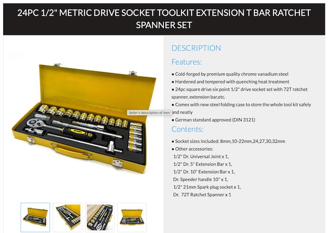 24pc 1/2 inch socket set