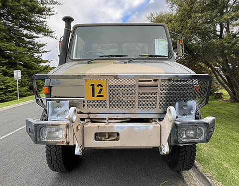 Frontal view of Ex Army U1700L Unimog